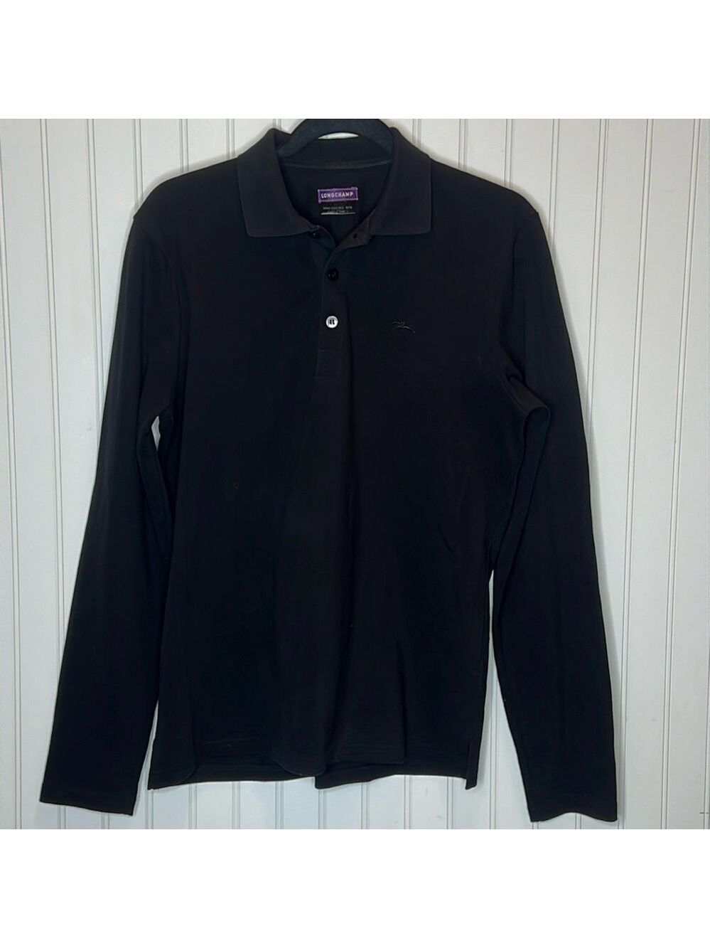 - Longchamp Long Sleeve Black Polo Shirt Size Mens Large**